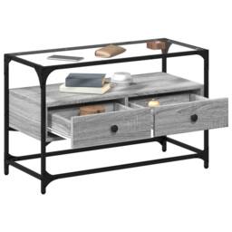 Berkfield Home TV Cabinet with Glass Top Grey Sonoma 80x35x51 cm Engineered Wood - Size: 80 x 35 x 51 cm