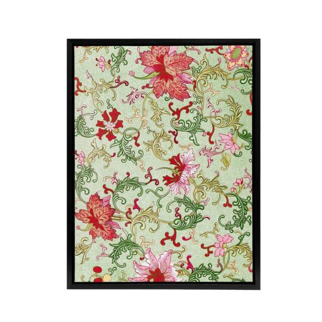 "Artery8 Owen Jones Art Nouveau Pink Flower Pattern Framed Canvas Art Print in Green - Size: W12"" x H16""" - image 1