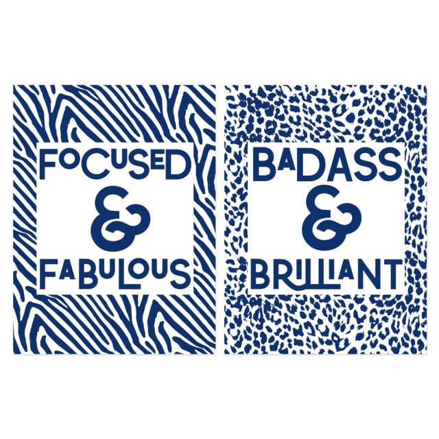 Artery8 Wall Art Print Pack of 2 A4 Focused & Fabulous Badass & Brilliant Typography Zebra Leopard Pattern Office Living Room s Set - image 1