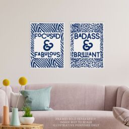 Artery8 Wall Art Print Pack of 2 A4 Focused & Fabulous Badass & Brilliant Typography Zebra Leopard Pattern Office Living Room s Set - thumbnail 2