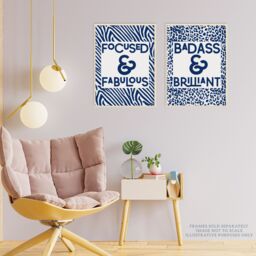 Artery8 Wall Art Print Pack of 2 A4 Focused & Fabulous Badass & Brilliant Typography Zebra Leopard Pattern Office Living Room s Set - thumbnail 3