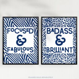 Artery8 Wall Art Print Pack of 2 A4 Focused & Fabulous Badass & Brilliant Typography Zebra Leopard Pattern Office Living Room s Set - thumbnail 5