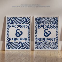 Artery8 Wall Art Print Pack of 2 A4 Focused & Fabulous Badass & Brilliant Typography Zebra Leopard Pattern Office Living Room s Set - thumbnail 6