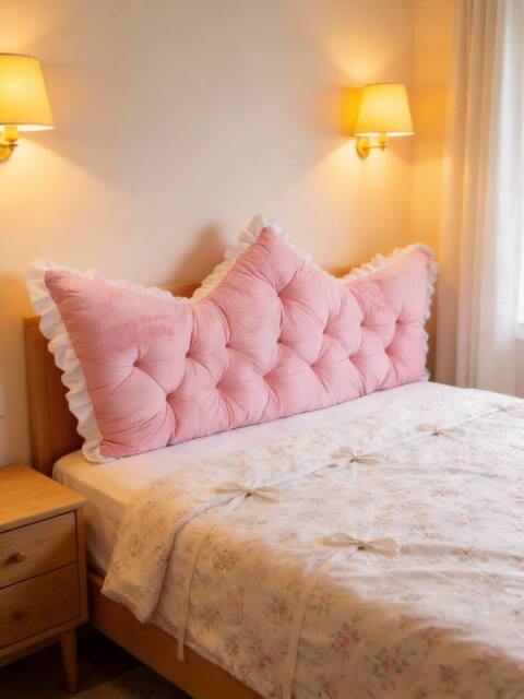 Living and Home Crown-Shaped Ruffled Bed Headboard Pillow in Pink - Size: Large - image 1