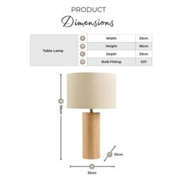 FurnitureboxUK Connie Wood Cylindrical Pillar Table Lamp in Light Brown - thumbnail 9