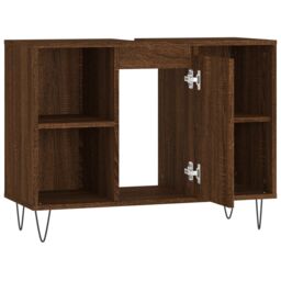 Berkfield Home Bathroom Cabinet Brown Oak 80x33x60 cm Engineered Wood - Size: 80 x 33 x 60 cm - thumbnail 6