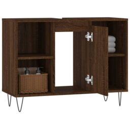 Berkfield Home Bathroom Cabinet Brown Oak 80x33x60 cm Engineered Wood - Size: 80 x 33 x 60 cm - thumbnail 4