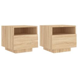 Berkfield Home Bedside Cabinets with LED Lights 2 pcs Sonoma Oak 40x39x37 cm in Brown - Size: 40 x 39 x 37 cm - thumbnail 2