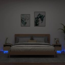 Berkfield Home Bedside Cabinets with LED Lights 2 pcs Sonoma Oak 40x39x37 cm in Brown - Size: 40 x 39 x 37 cm - thumbnail 1