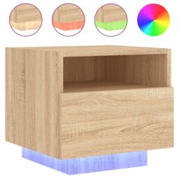 Berkfield Home Bedside Cabinets with LED Lights 2 pcs Sonoma Oak 40x39x37 cm in Brown - Size: 40 x 39 x 37 cm - thumbnail 5