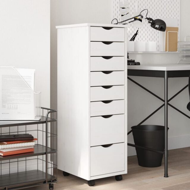 Berkfield Home Rolling Cabinet with Drawers MOSS White Solid Wood Pine - image 1