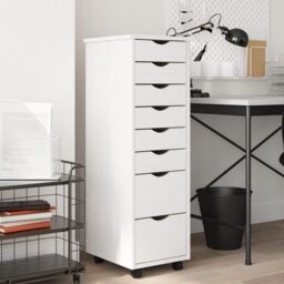 Berkfield Home Rolling Cabinet with Drawers MOSS White Solid Wood Pine - thumbnail 1