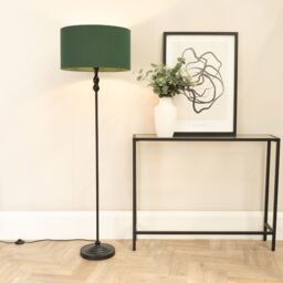 ValueLights Maggie Black Metal Candlestick Floor Lamp with Fabric Lamp Shade in Bottle Green