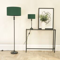 ValueLights Maggie Black Metal Candlestick Floor Lamp with Fabric Lamp Shade in Bottle Green - thumbnail 4