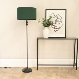 ValueLights Maggie Black Metal Candlestick Floor Lamp with Fabric Lamp Shade in Bottle Green - thumbnail 3