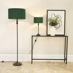 ValueLights Maggie Black Metal Candlestick Floor Lamp with Fabric Lamp Shade in Bottle Green - thumbnail 5