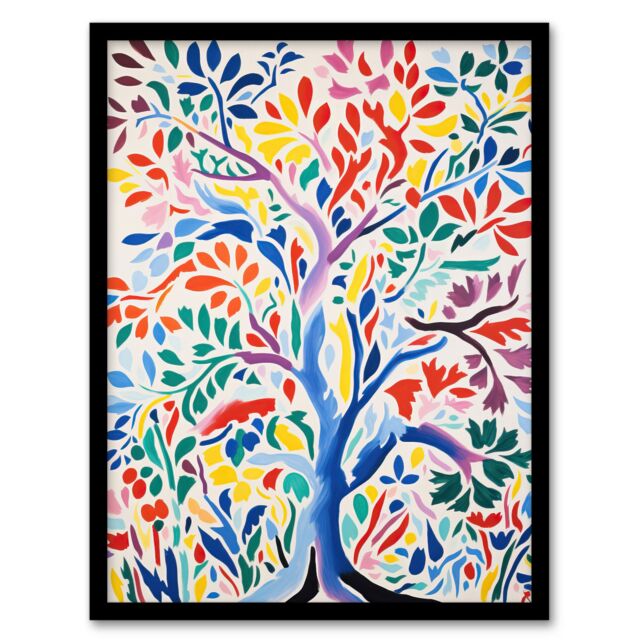 Artery8 Henri Matisse Style Tree Multi Coloured Forest Nature Art Print Framed Poster Wall Decor in Black - Size: A4 - image 1