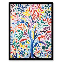 Artery8 Henri Matisse Style Tree Multi Coloured Forest Nature Art Print Framed Poster Wall Decor in Black - Size: A4 - thumbnail 1