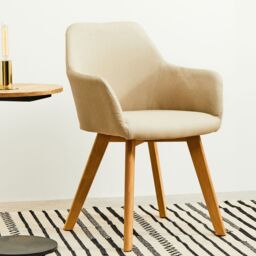 Orsina Stone Fabric Chair With Wood Legs, Backrest Dining Chair, Space-Saving Office Accent Chair with Upholstery in Natural