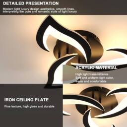 Goeco Ceiling Light LED Living Room 58cm 36W Modern Petal Design Lamps 3000K in Black - thumbnail 6