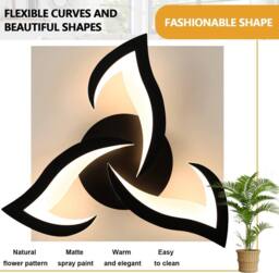 Goeco Ceiling Light LED Living Room 58cm 36W Modern Petal Design Lamps 3000K in Black - thumbnail 7