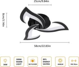 Goeco Ceiling Light LED Living Room 58cm 36W Modern Petal Design Lamps 3000K in Black - thumbnail 5