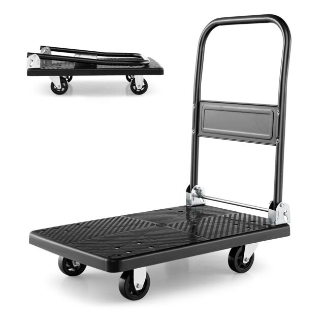Gymax Folding Push Cart Dolly Platform Hand Truck 360° Swivel Wheels 200KG in Black - image 1
