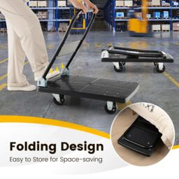 Gymax Folding Push Cart Dolly Platform Hand Truck 360° Swivel Wheels 200KG in Black - thumbnail 5
