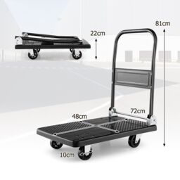 Gymax Folding Push Cart Dolly Platform Hand Truck 360° Swivel Wheels 200KG in Black - thumbnail 2