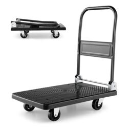 Gymax Folding Push Cart Dolly Platform Hand Truck 360° Swivel Wheels 200KG in Black