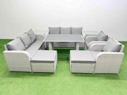 Fimous 10 Seater PE Rattan Furniture Outdoor Reclining Chair Set in Light Grey - thumbnail 1