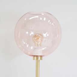 ValueLights Frenchie Pink Tinted Glass Globe Gold Stem Floor Lamp with LED Bulb - thumbnail 4