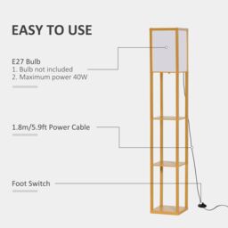 HOMCOM Floor Lamp Reading Lamp with 3-Tier Storage Shelf for Home Office in Yellow - thumbnail 5