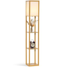HOMCOM Floor Lamp Reading Lamp with 3-Tier Storage Shelf for Home Office in Yellow - thumbnail 2