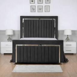 Living Comfort Bedz Chrome Edge Upholstered Slatted Base Bed with 48 Inch Headboard in Charcoal - Size: Single - thumbnail 2