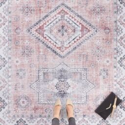 THE RUGS Oriental Gratia Rug Moroccan Inspired Polyester Flatweave 0.5cm in Pink - Size: 120 cm x 160 cm - thumbnail 2