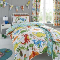 Happy Linen Company Kids Cute Dinky Dinosaurs Reversible Duvet Cover Bedding Set - Size: Toddler - thumbnail 1
