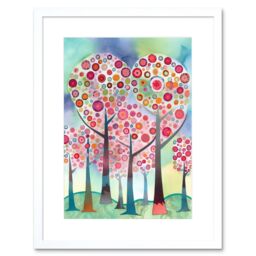 "Artery8 Wall Art Print Kandinsky Inspired Trees Blooming In Spring Folk Art Watercolour Painting Artwork Framed 9X7 Inch in White - Size: W7"" x H9""" - thumbnail 1