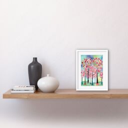 "Artery8 Wall Art Print Kandinsky Inspired Trees Blooming In Spring Folk Art Watercolour Painting Artwork Framed 9X7 Inch in White - Size: W7"" x H9""" - thumbnail 2