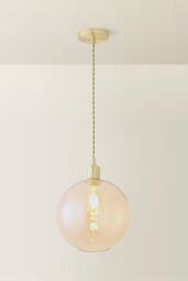 ValueLights Bellamy Amber Glass Globe Brushed Gold Single Ceiling Pendant Light - thumbnail 3