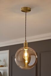 ValueLights Bellamy Amber Glass Globe Brushed Gold Single Ceiling Pendant Light