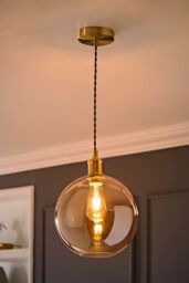 ValueLights Bellamy Amber Glass Globe Brushed Gold Single Ceiling Pendant Light - thumbnail 2