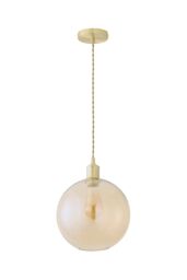 ValueLights Bellamy Amber Glass Globe Brushed Gold Single Ceiling Pendant Light - thumbnail 6