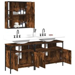 Berkfield Home 3 Piece Bathroom Cabinet Set Smoked Oak Engineered Wood in Brown - thumbnail 4