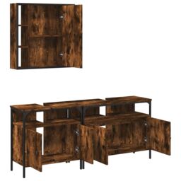 Berkfield Home 3 Piece Bathroom Cabinet Set Smoked Oak Engineered Wood in Brown - thumbnail 5