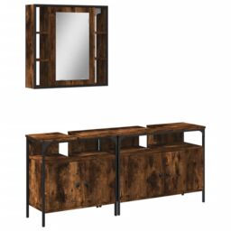 Berkfield Home 3 Piece Bathroom Cabinet Set Smoked Oak Engineered Wood in Brown - thumbnail 2