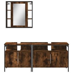 Berkfield Home 3 Piece Bathroom Cabinet Set Smoked Oak Engineered Wood in Brown - thumbnail 6
