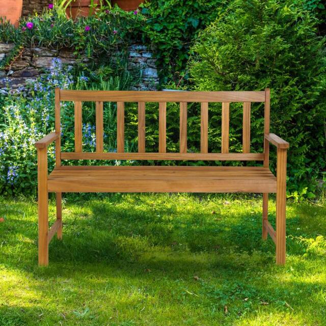 Costway Outdoor Acacia Wood Bench 2-Person Garden Bench Garden Bench w/Armrest in Natural - image 1