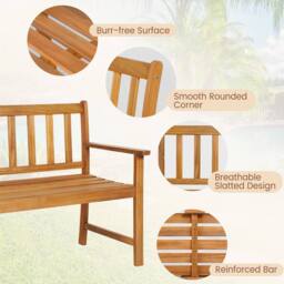 Costway Outdoor Acacia Wood Bench 2-Person Garden Bench Garden Bench w/Armrest in Natural - thumbnail 3