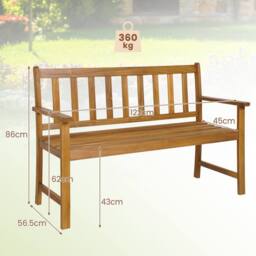 Costway Outdoor Acacia Wood Bench 2-Person Garden Bench Garden Bench w/Armrest in Natural - thumbnail 4